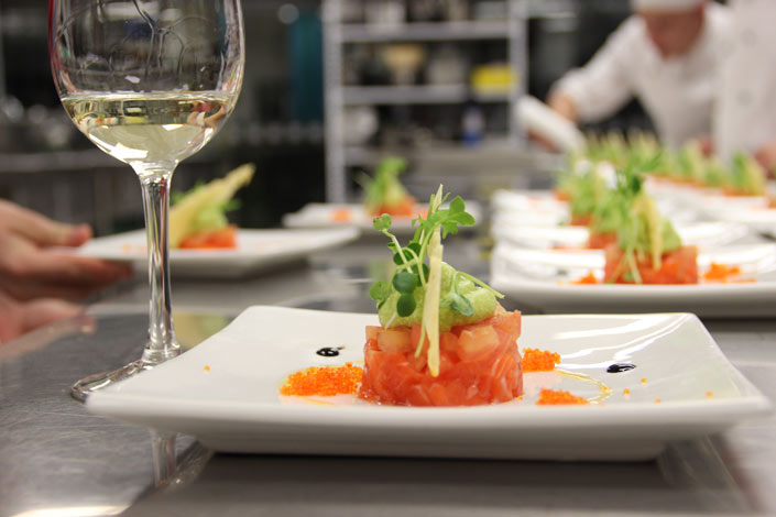 Plated food ready to go to the dining room